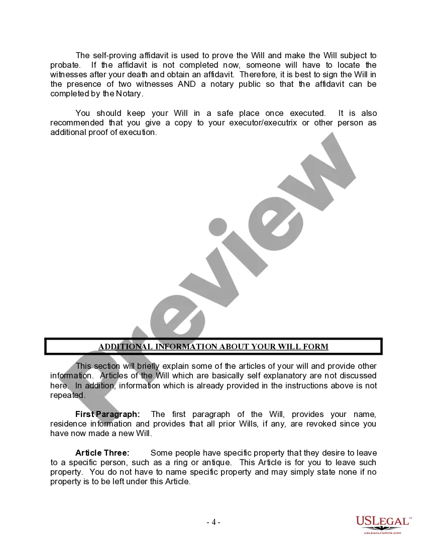 Preview Last Will and Testament for Single Person with Adult Children