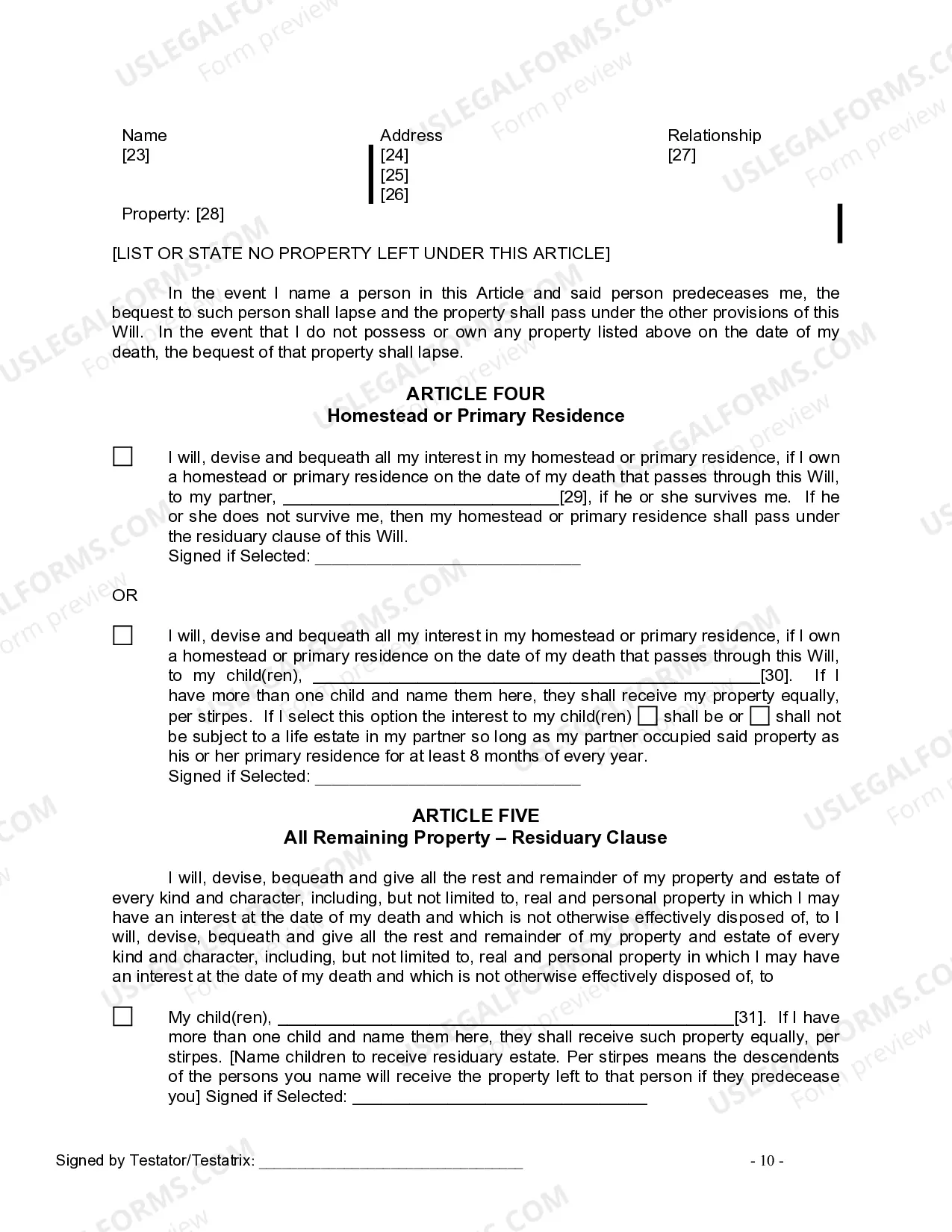 Preview Last Will and Testament for Civil Union Partner with Minor Children from Prior Marriage