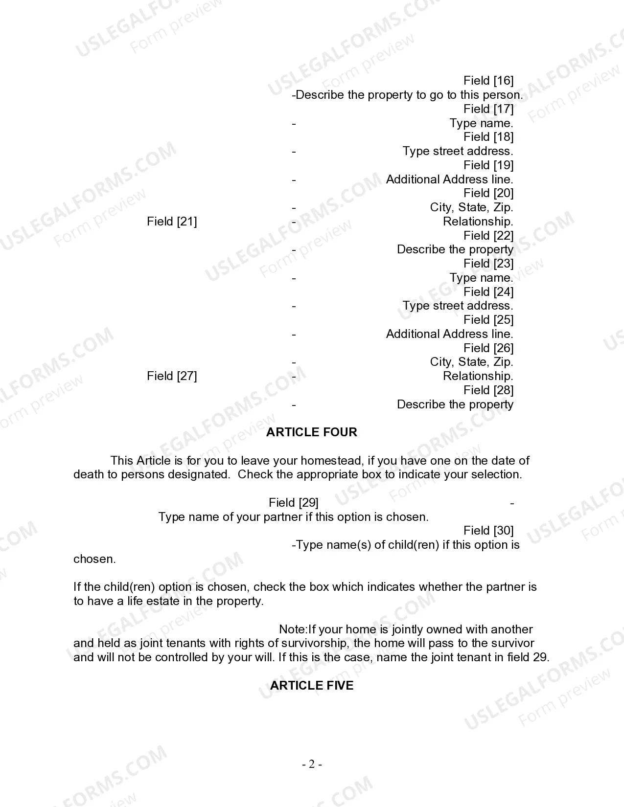 Preview Last Will and Testament for Civil Union Partner with Minor Children from Prior Marriage