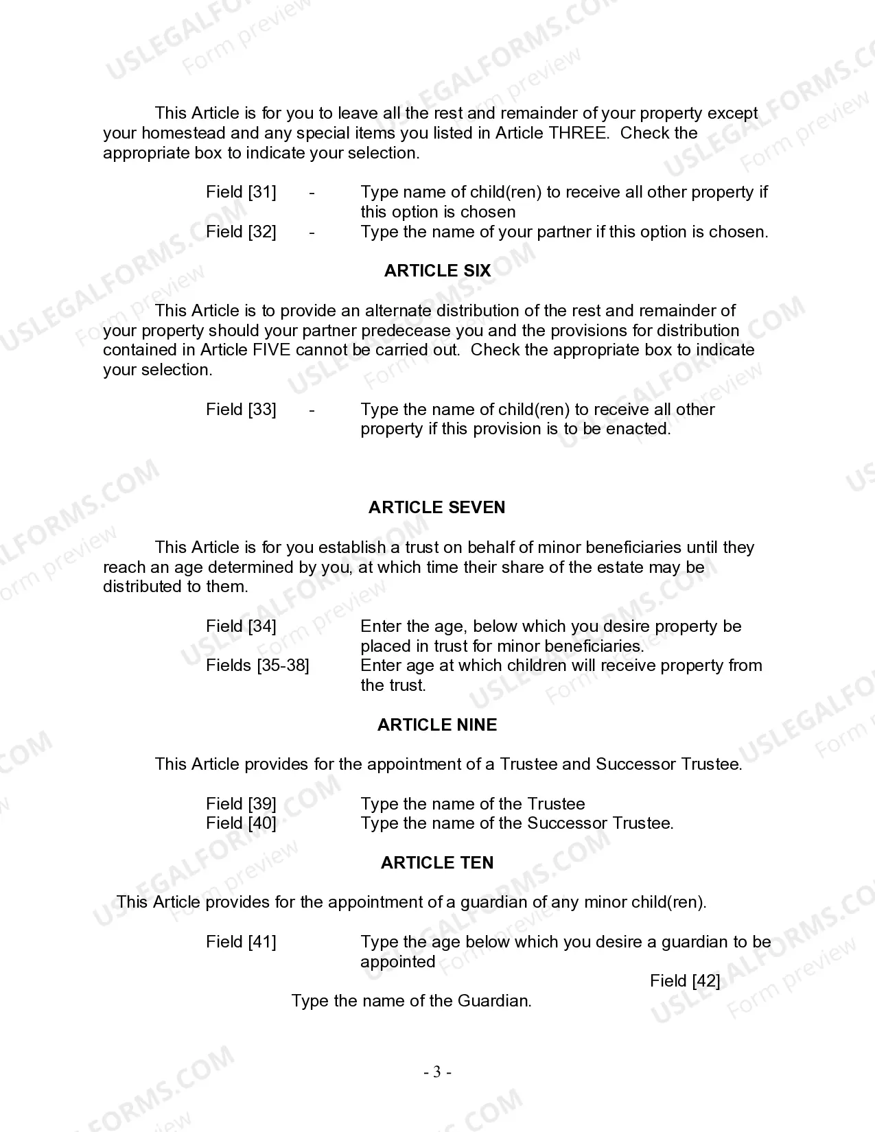 Preview Last Will and Testament for Civil Union Partner with Minor Children from Prior Marriage