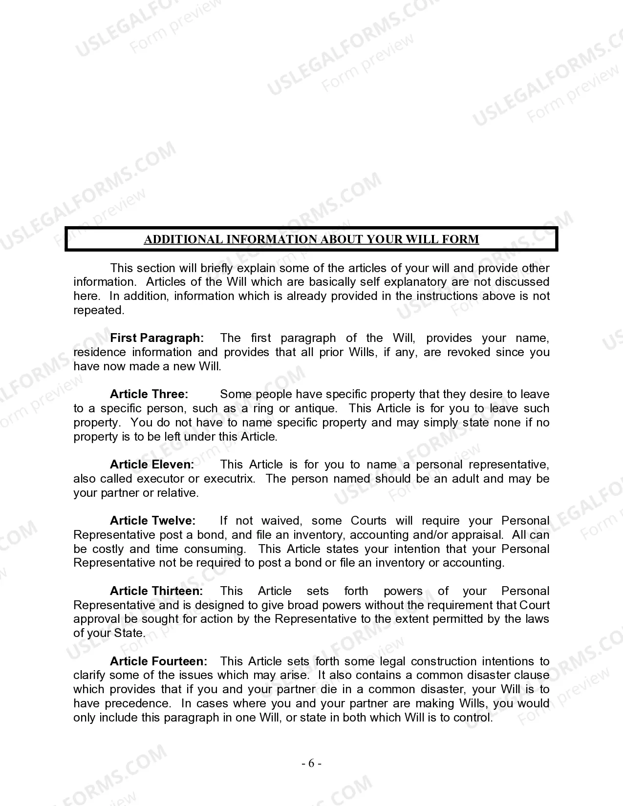 Preview Last Will and Testament for Civil Union Partner with Minor Children from Prior Marriage