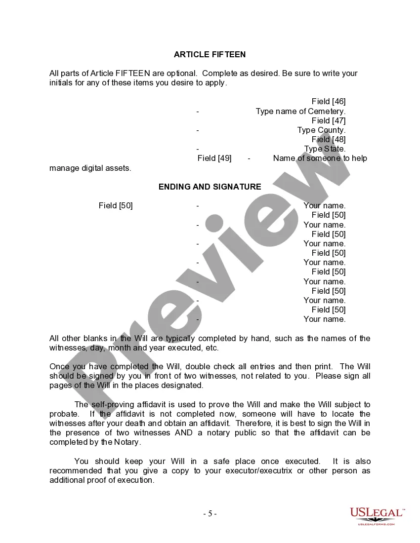 Preview Last Will and Testament for Married person with Minor Children from Prior Marriage