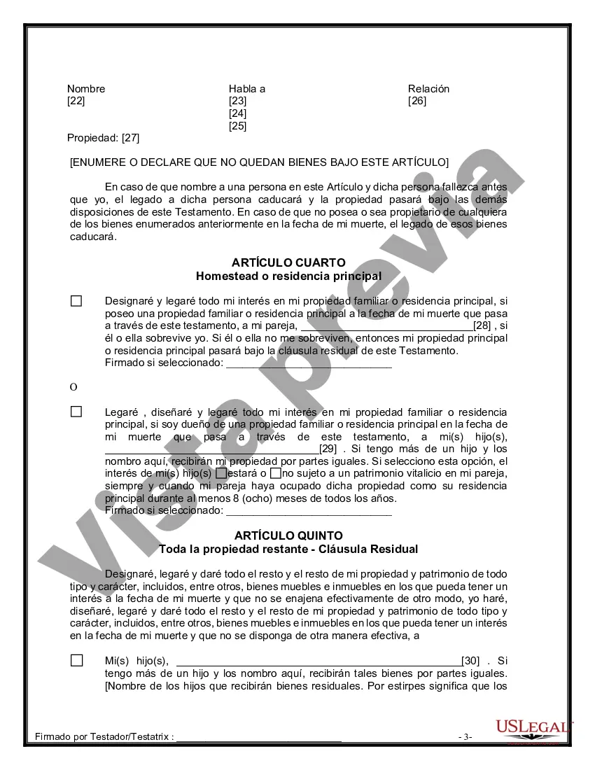 Preview Última voluntad y testamento legal para pareja de hecho con hijos menores de edad de un matrimonio anterior