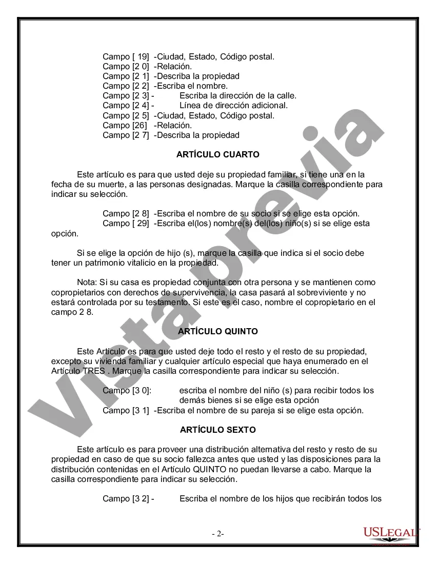 Preview Última voluntad y testamento legal para pareja de hecho con hijos menores de edad de un matrimonio anterior