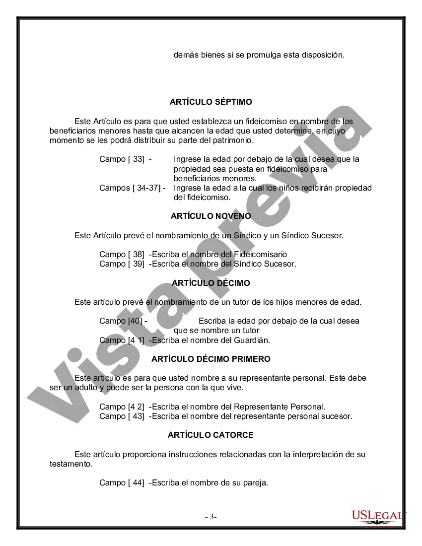 Preview Última voluntad y testamento legal para pareja de hecho con hijos menores de edad de un matrimonio anterior