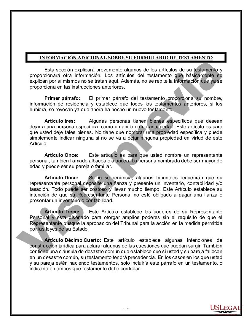 Preview Última voluntad y testamento legal para pareja de hecho con hijos menores de edad de un matrimonio anterior
