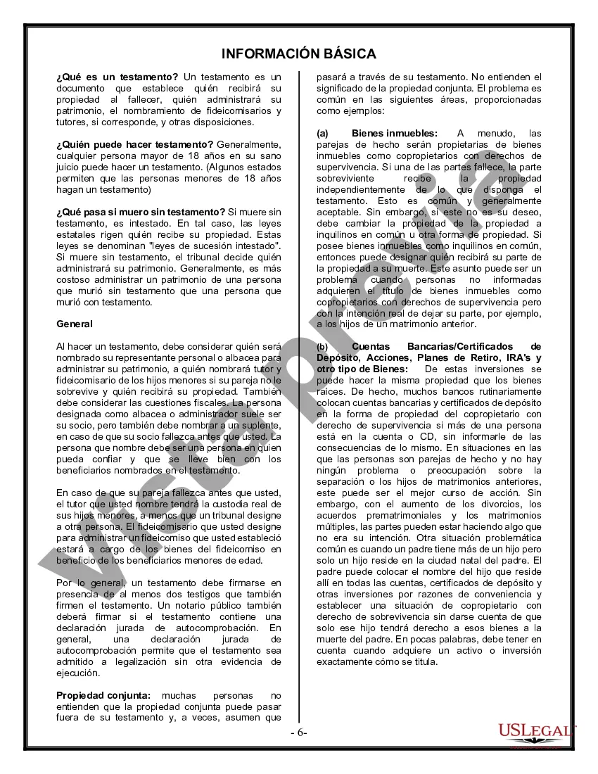 Preview Última voluntad y testamento legal para pareja de hecho con hijos menores de edad de un matrimonio anterior