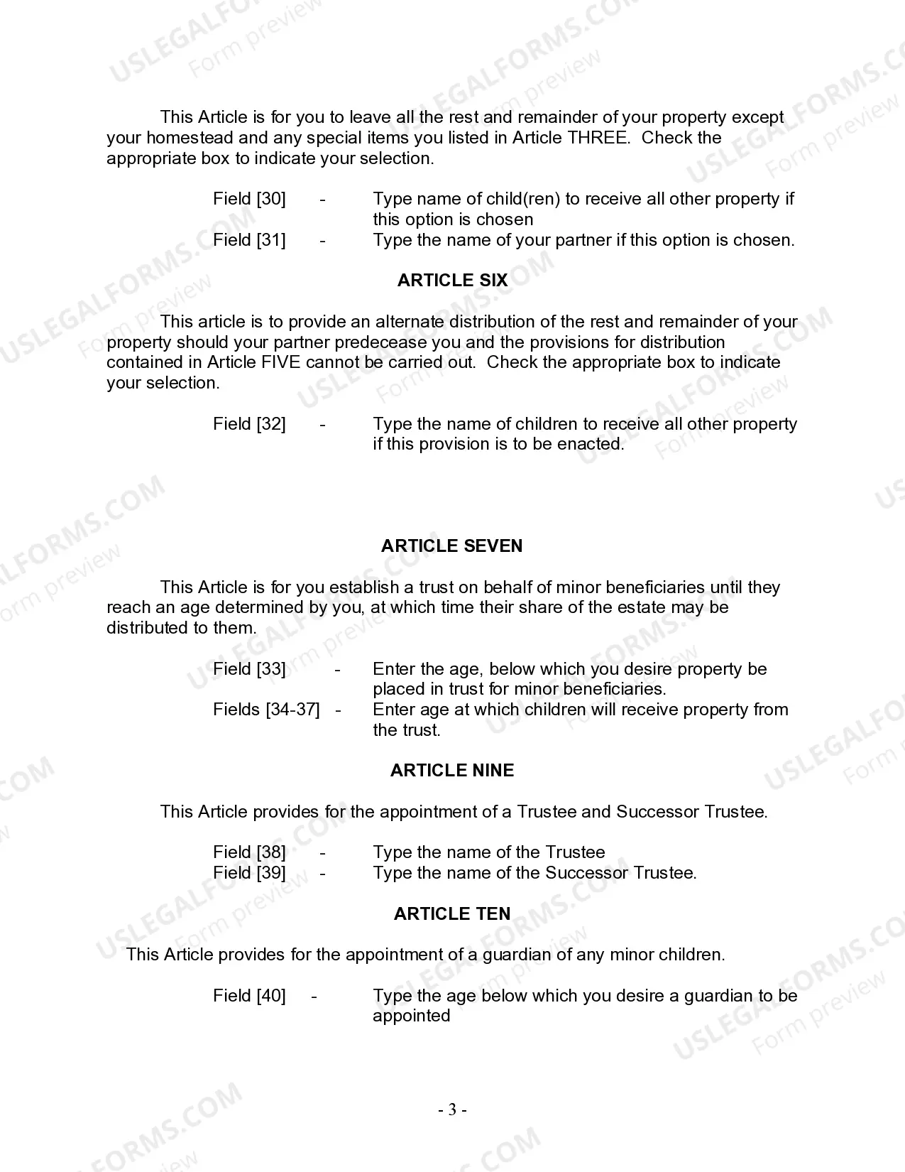 Preview Last Will and Testament for Domestic Partner with Minor Children from Prior Marriage