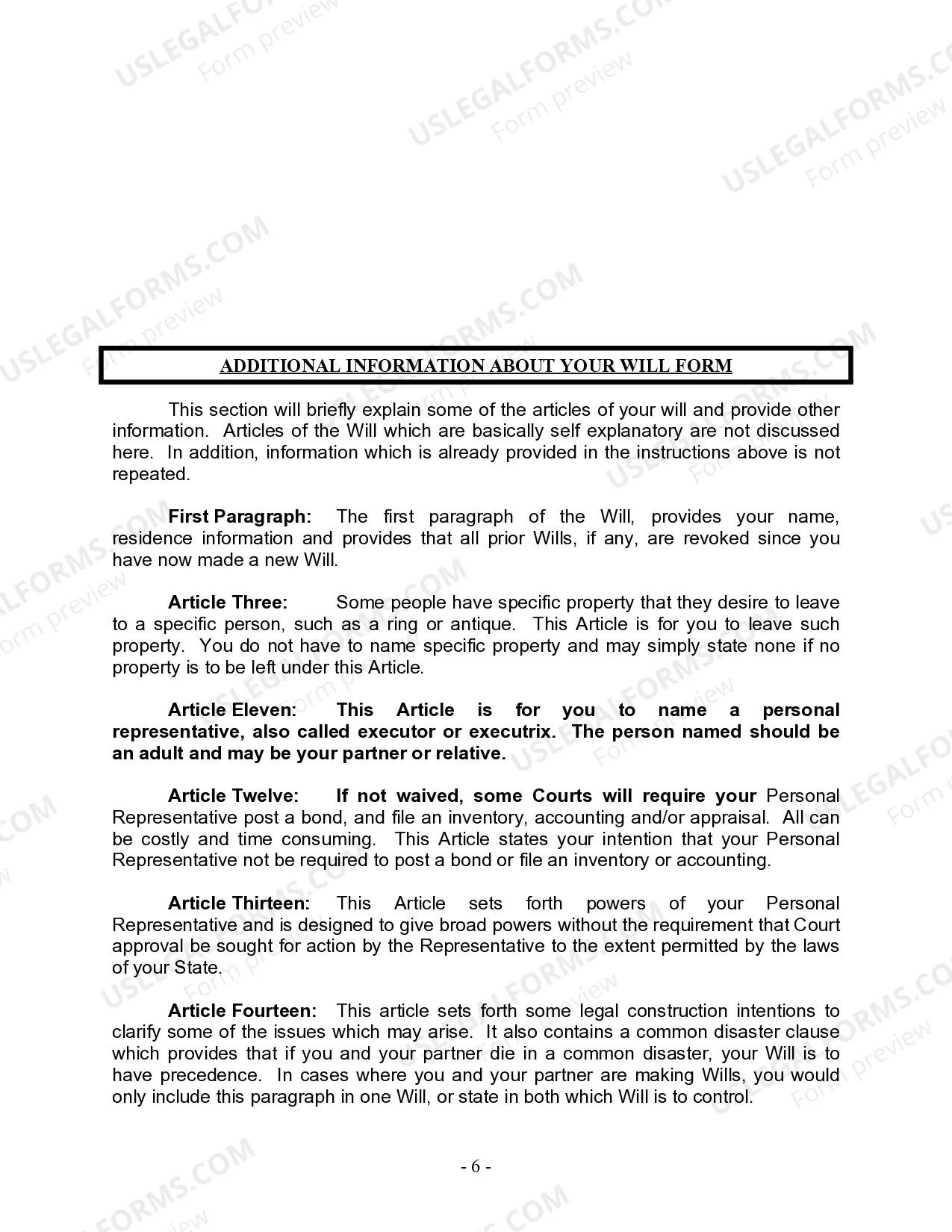 Preview Last Will and Testament for Domestic Partner with Minor Children from Prior Marriage