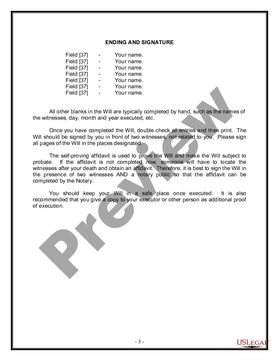 page 2 Legal Last Will and Testament Form for Divorced person not Remarried with Adult Children preview