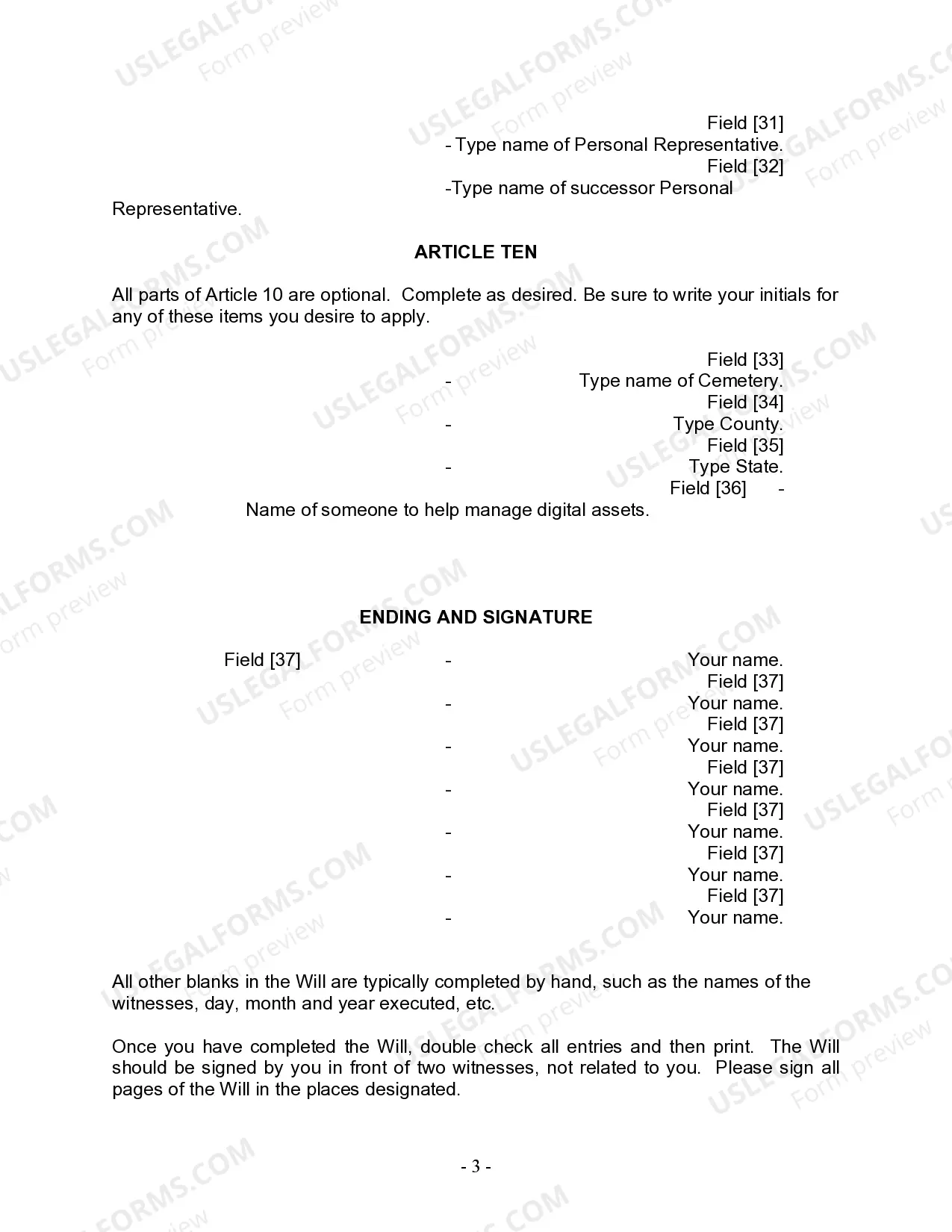Preview Last Will and Testament for Divorced person not Remarried with Adult Children