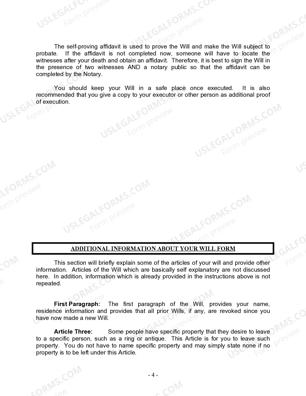 Preview Last Will and Testament for Divorced person not Remarried with Adult Children