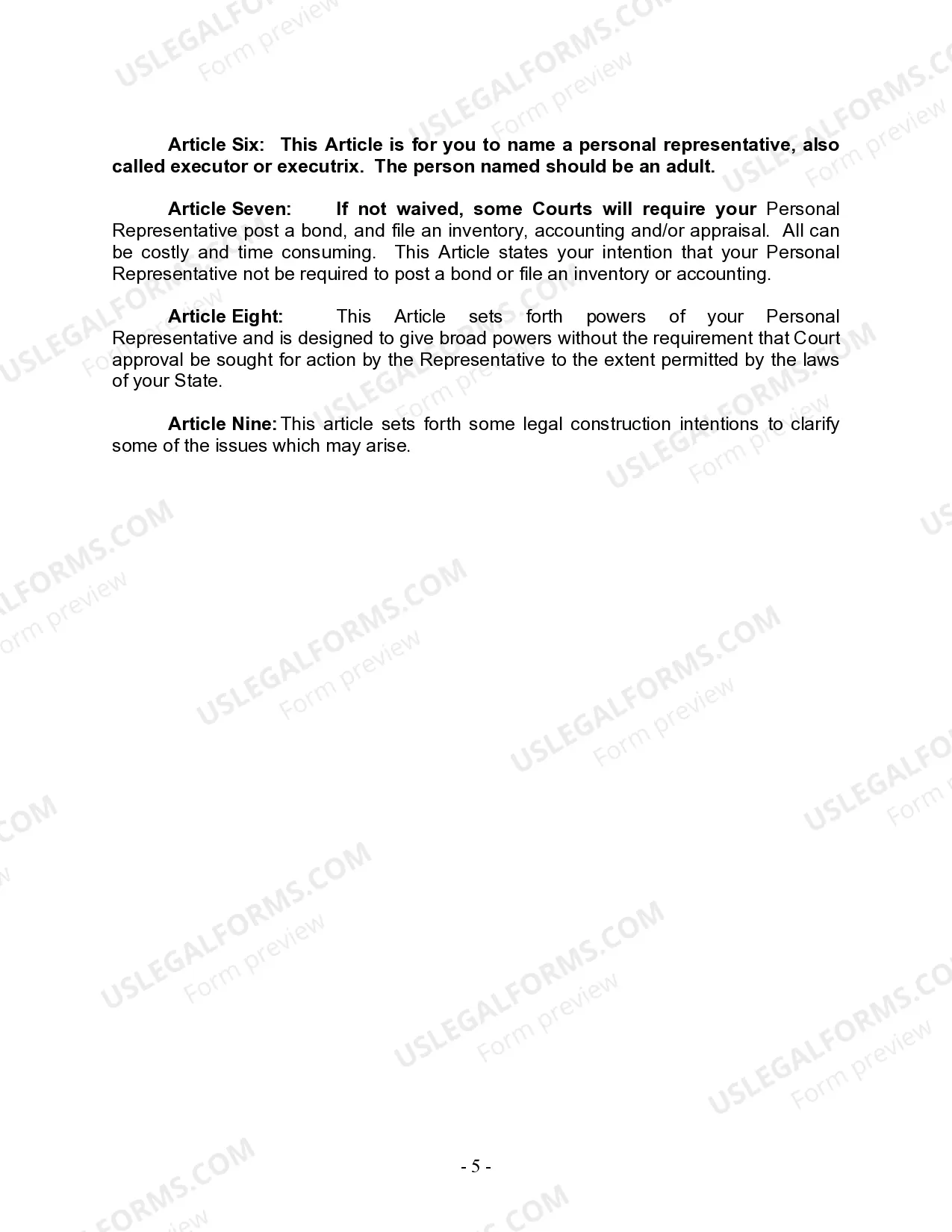 Preview Last Will and Testament for Divorced person not Remarried with Adult Children