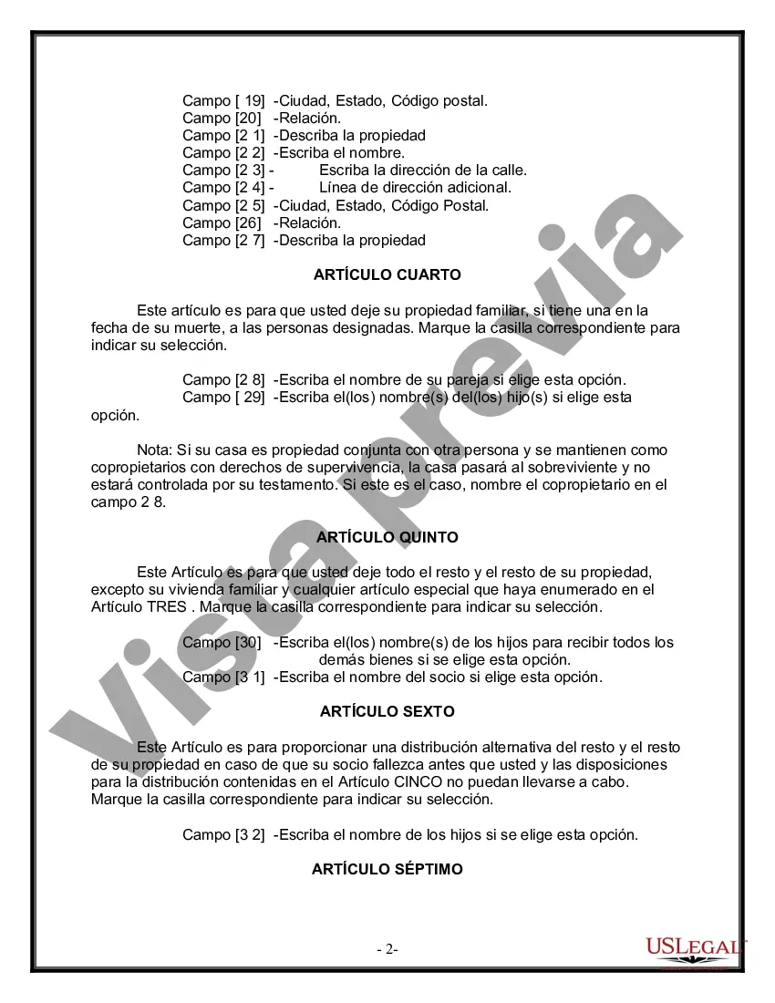 Preview Formulario de última voluntad y testamento legal para pareja de hecho con hijos adultos de un matrimonio anterior