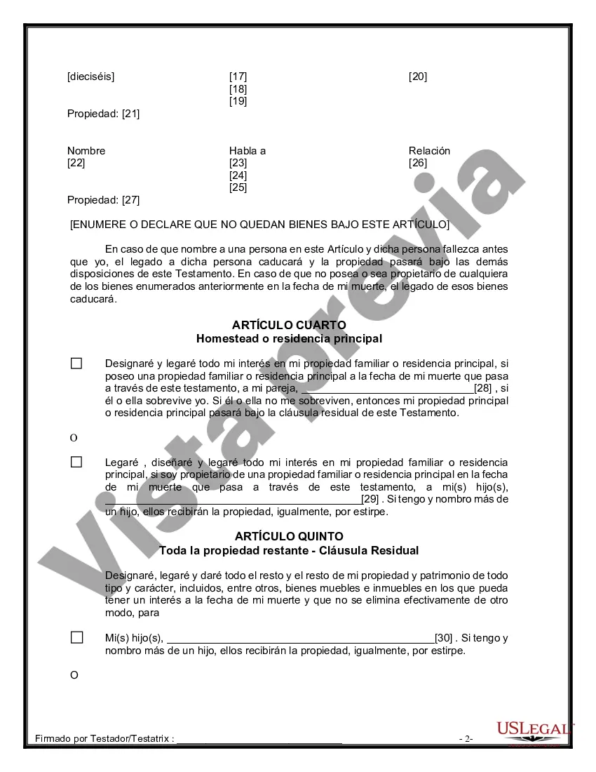 Preview Formulario de última voluntad y testamento legal para pareja de hecho con hijos adultos de un matrimonio anterior