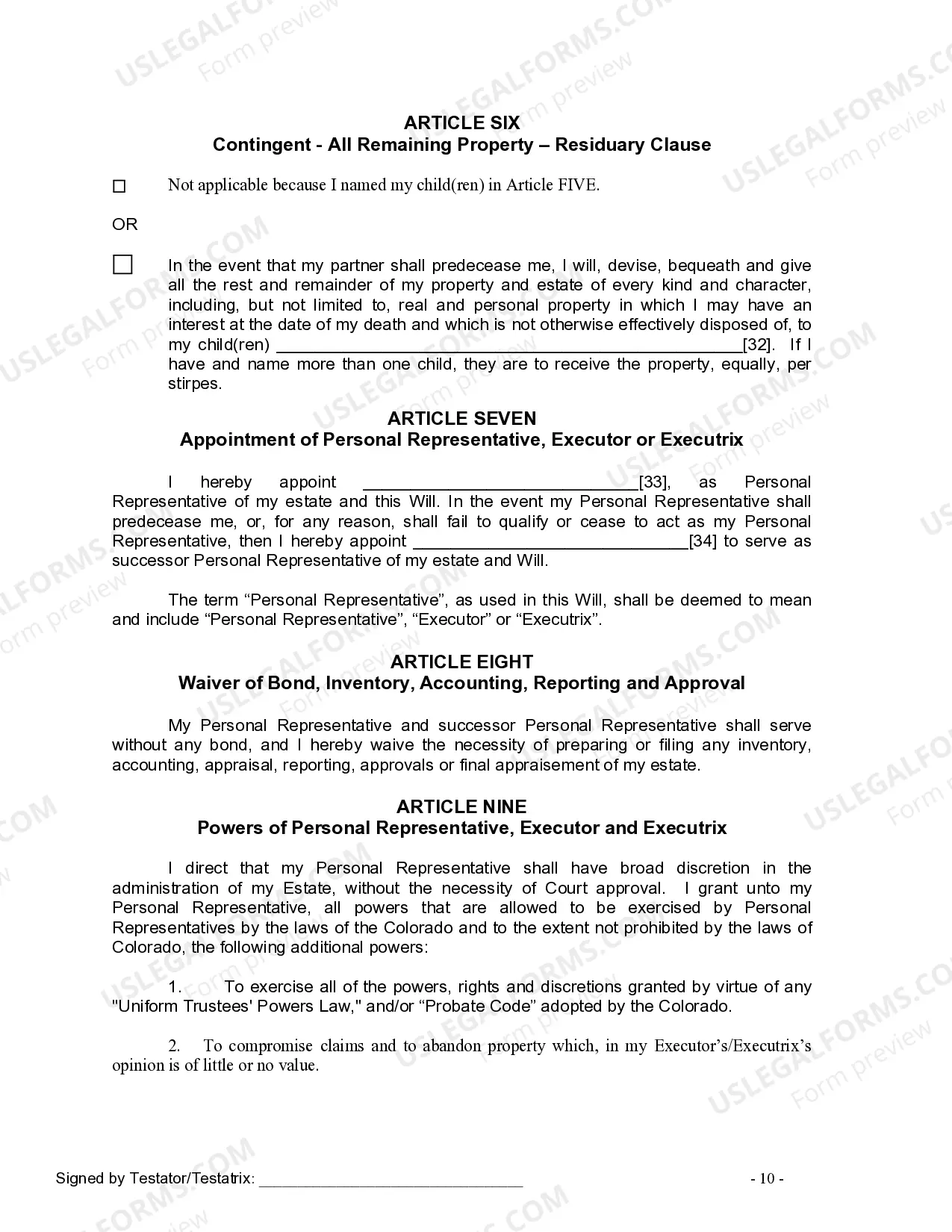 Preview Last Will and Testament for Domestic Partner with Adult Children from Prior Marriage