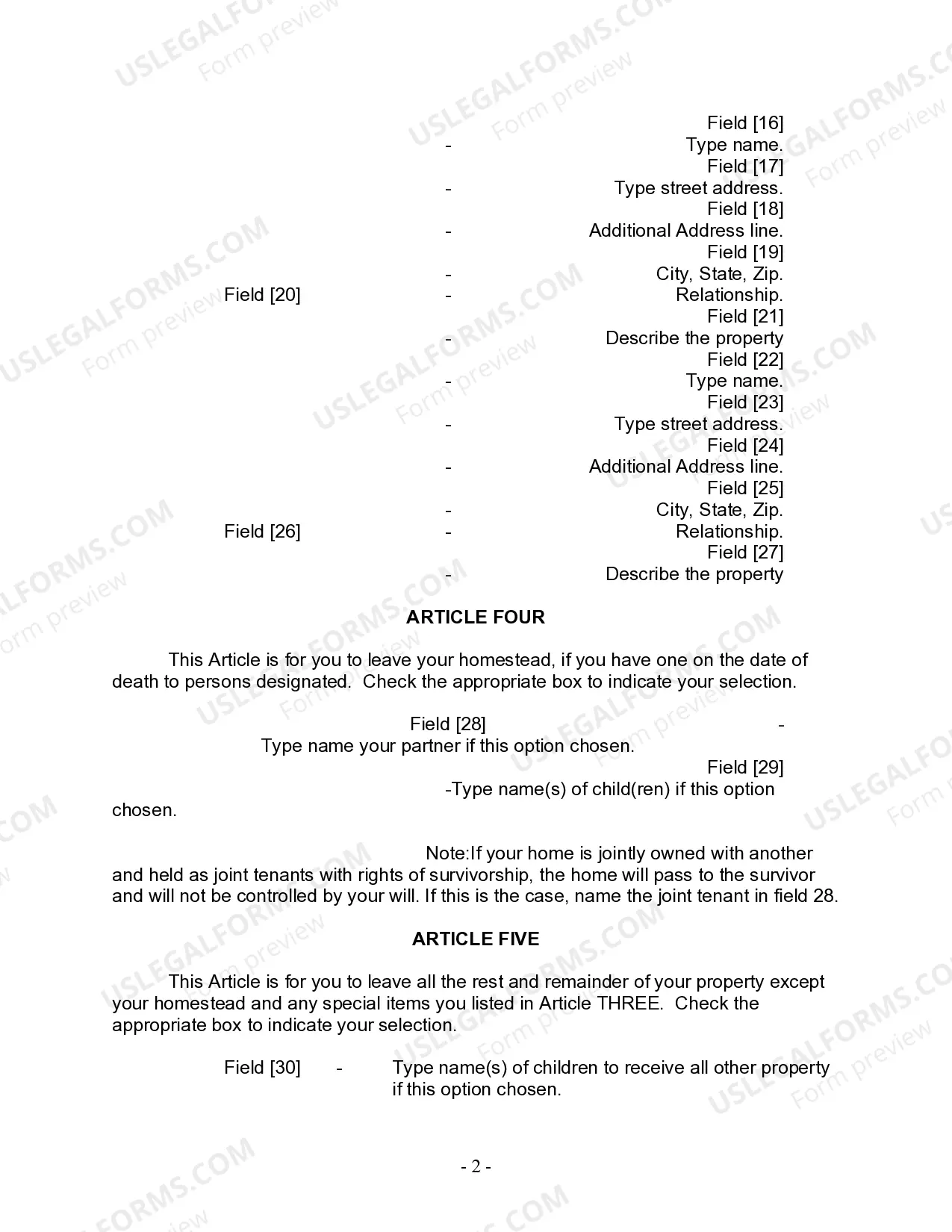Preview Last Will and Testament for Domestic Partner with Adult Children from Prior Marriage