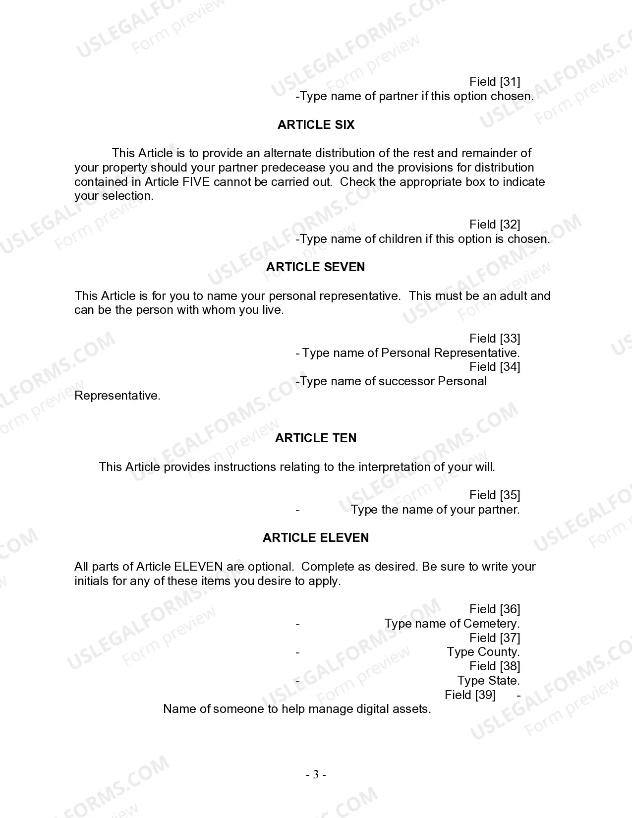 Preview Last Will and Testament for Domestic Partner with Adult Children from Prior Marriage