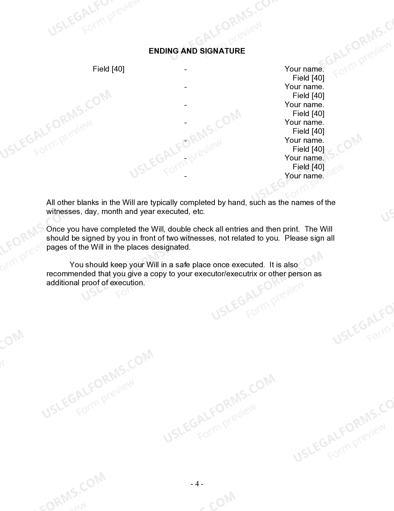 Preview Last Will and Testament for Domestic Partner with Adult Children from Prior Marriage