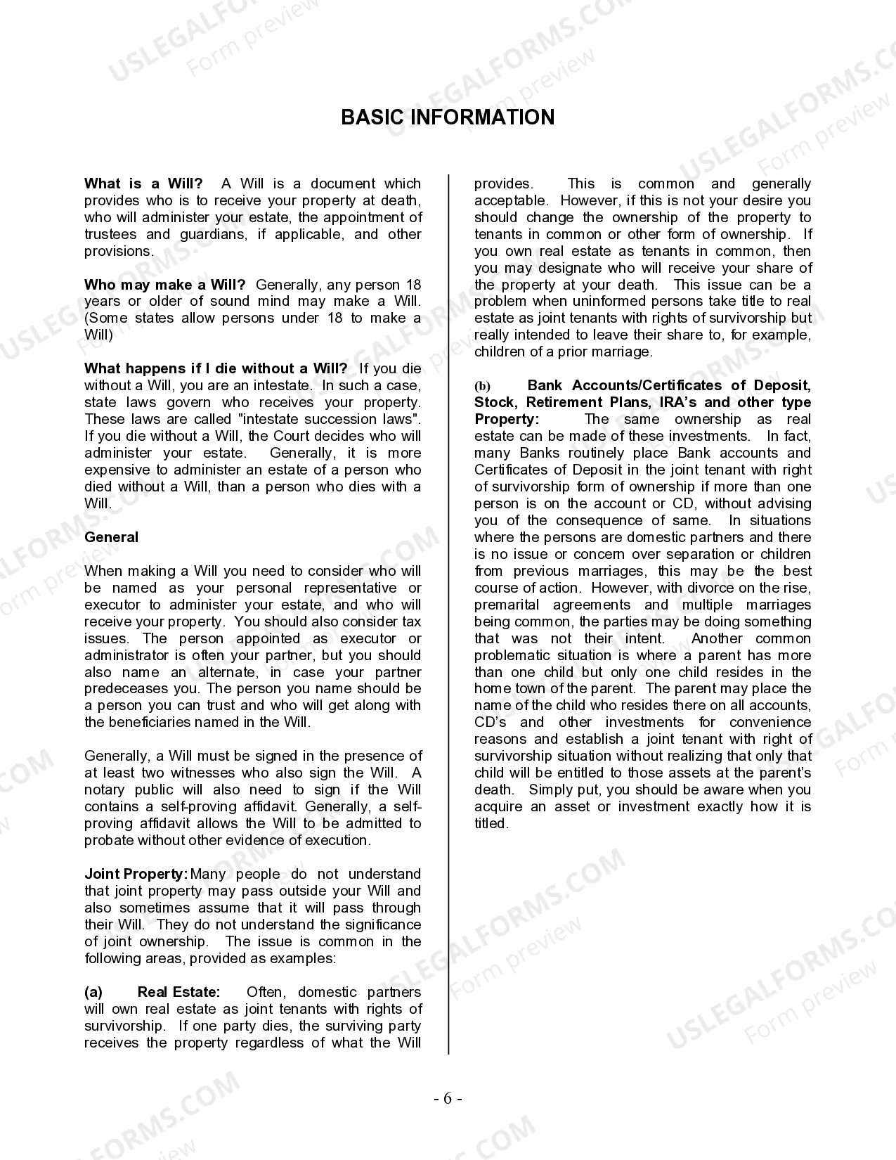 Preview Last Will and Testament for Domestic Partner with Adult Children from Prior Marriage