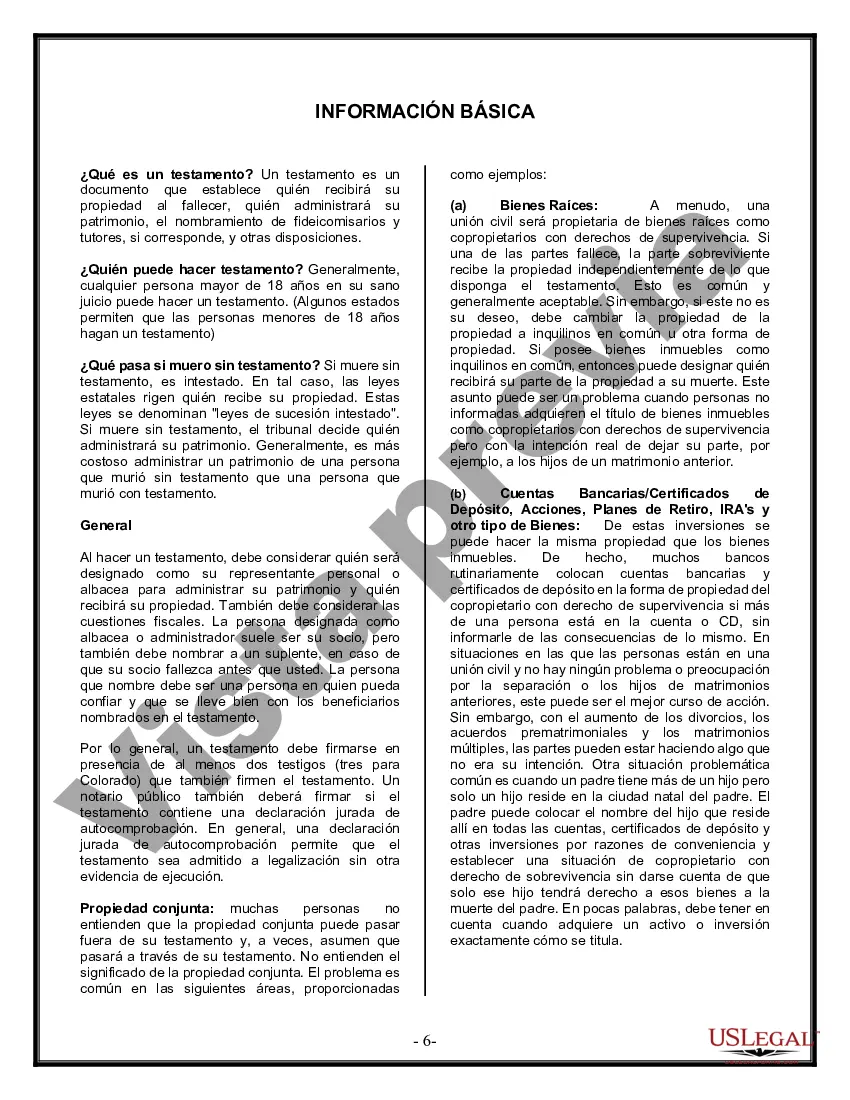 Preview Formulario de última voluntad y testamento legal para pareja de unión civil con hijos adultos de matrimonio anterior