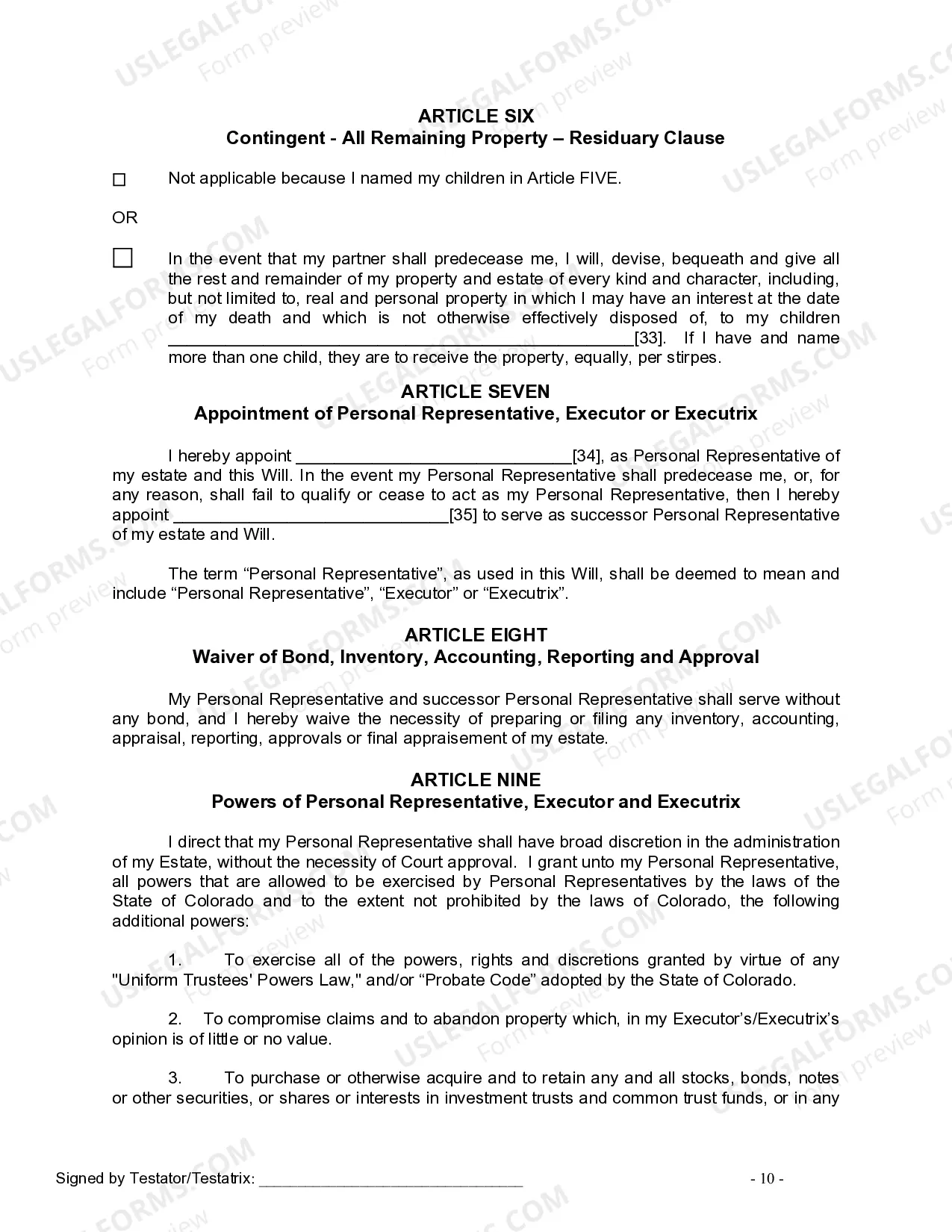 Preview Last Will and Testament for Civil Union Partner with Adult Children from Prior Marriage
