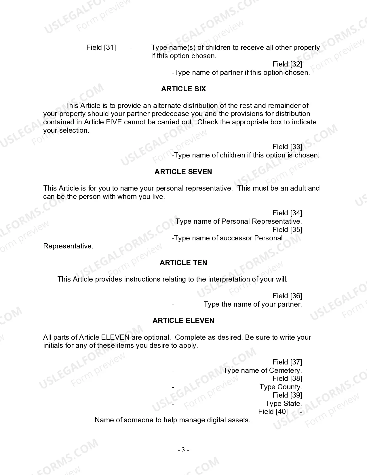 Preview Last Will and Testament for Civil Union Partner with Adult Children from Prior Marriage