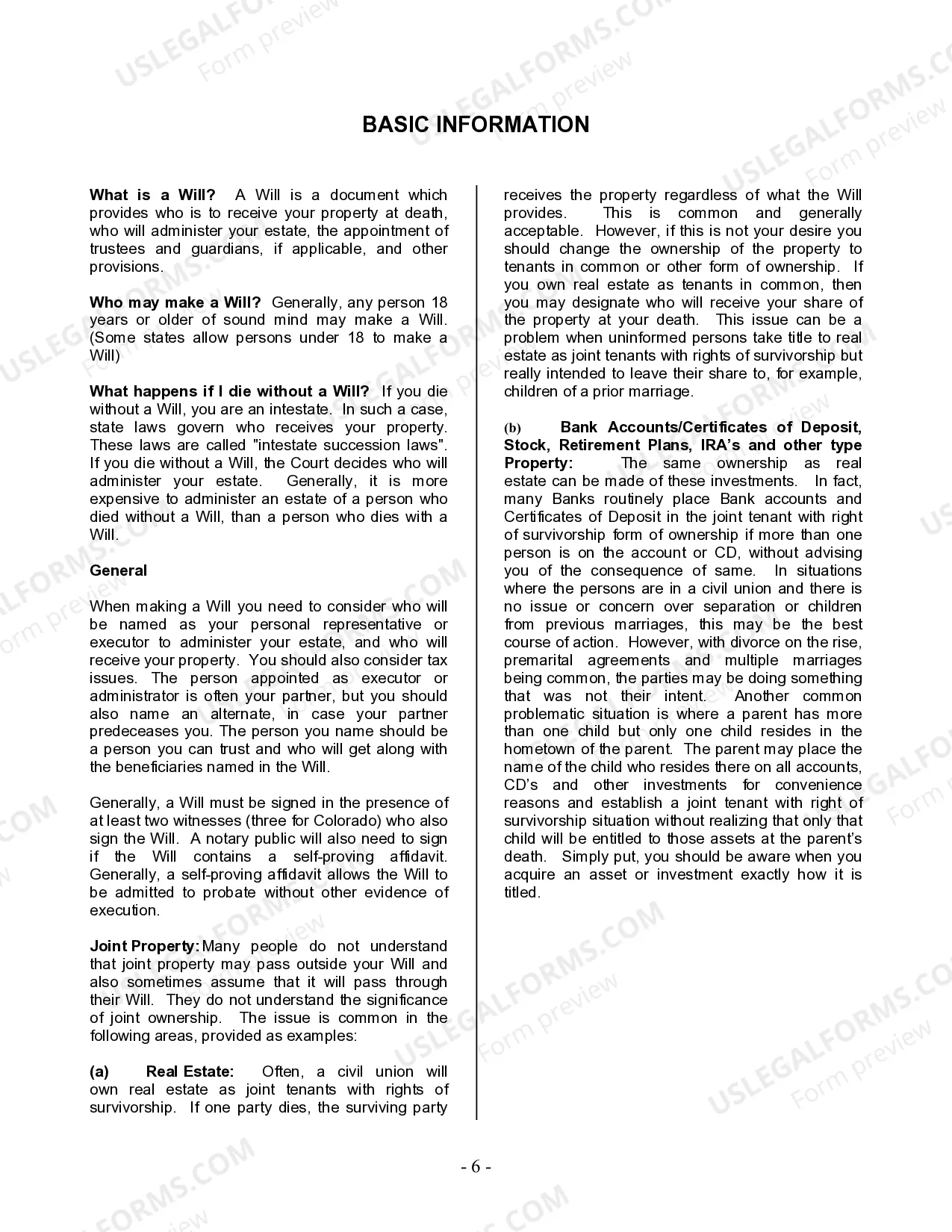 Preview Last Will and Testament for Civil Union Partner with Adult Children from Prior Marriage
