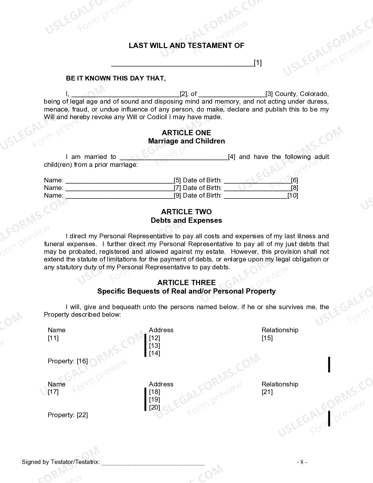 Preview Last Will and Testament for Civil Union Partner with Adult Children from Prior Marriage