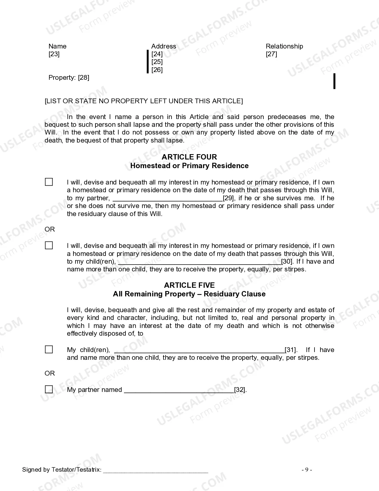 Preview Last Will and Testament for Civil Union Partner with Adult Children from Prior Marriage