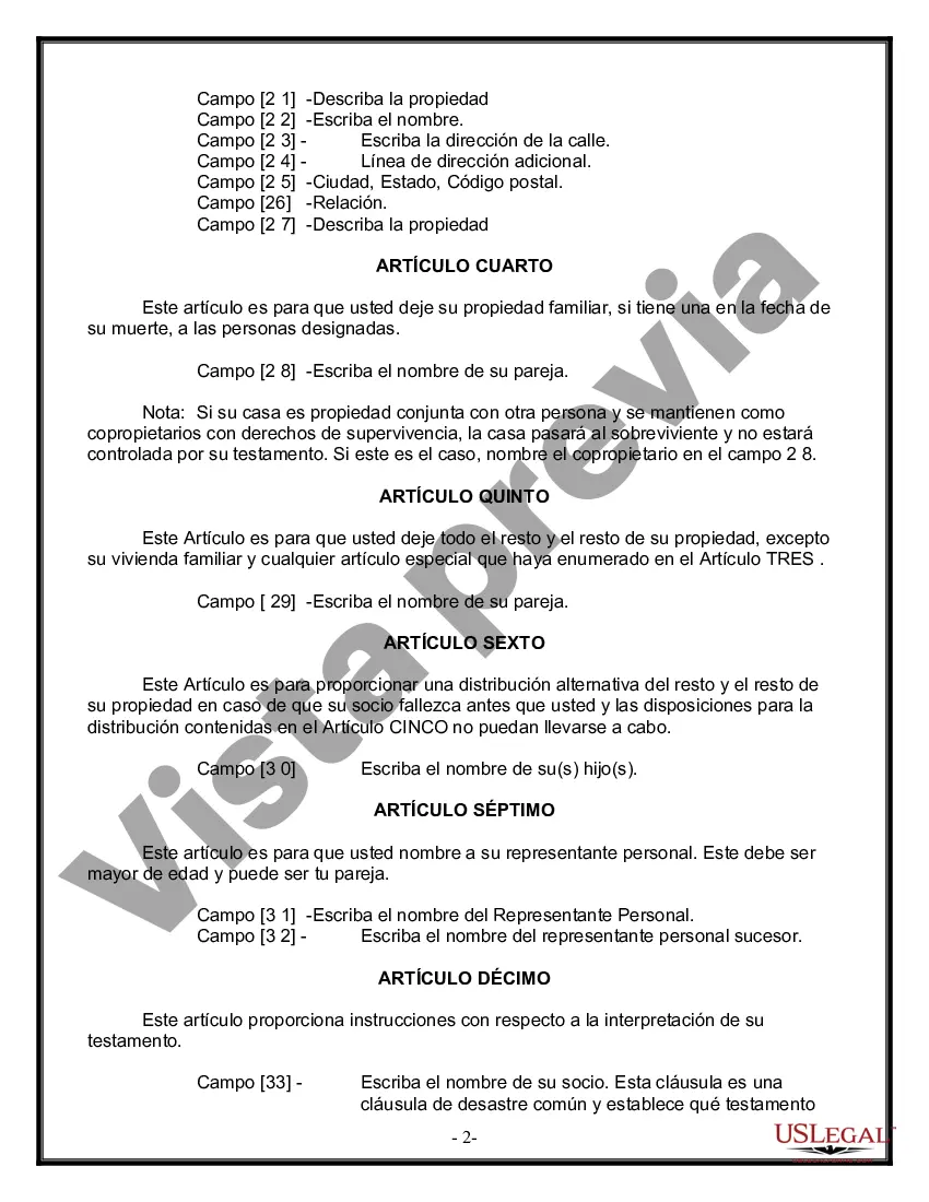 Preview Formulario de última voluntad y testamento legal para pareja de hecho con hijos adultos