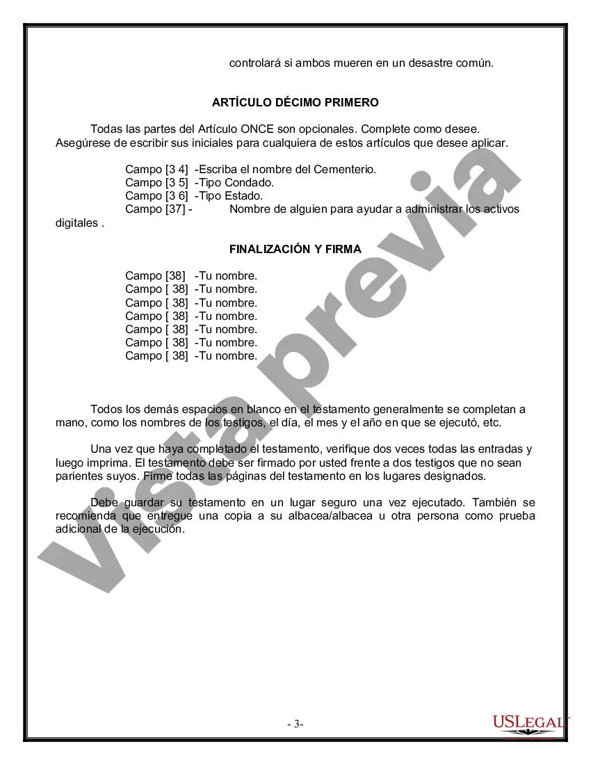 Preview Formulario de última voluntad y testamento legal para pareja de hecho con hijos adultos