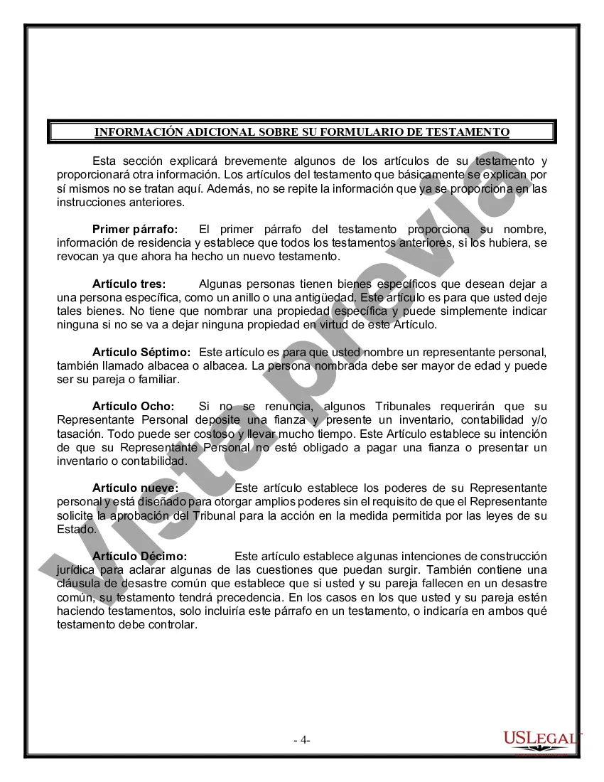 Preview Formulario de última voluntad y testamento legal para pareja de hecho con hijos adultos
