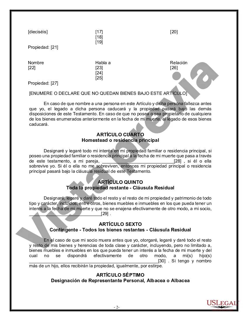 Preview Formulario de última voluntad y testamento legal para pareja de hecho con hijos adultos