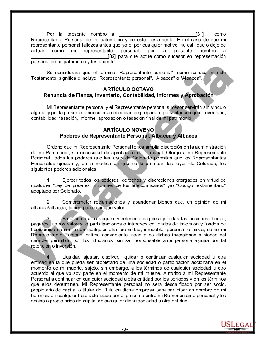 Preview Formulario de última voluntad y testamento legal para pareja de hecho con hijos adultos