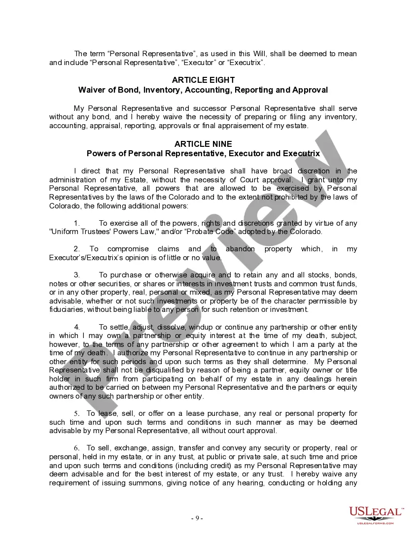 Preview Last Will and Testament for Domestic Partner with Adult Children