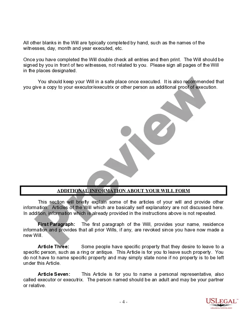 Preview Last Will and Testament for Domestic Partner with Adult Children