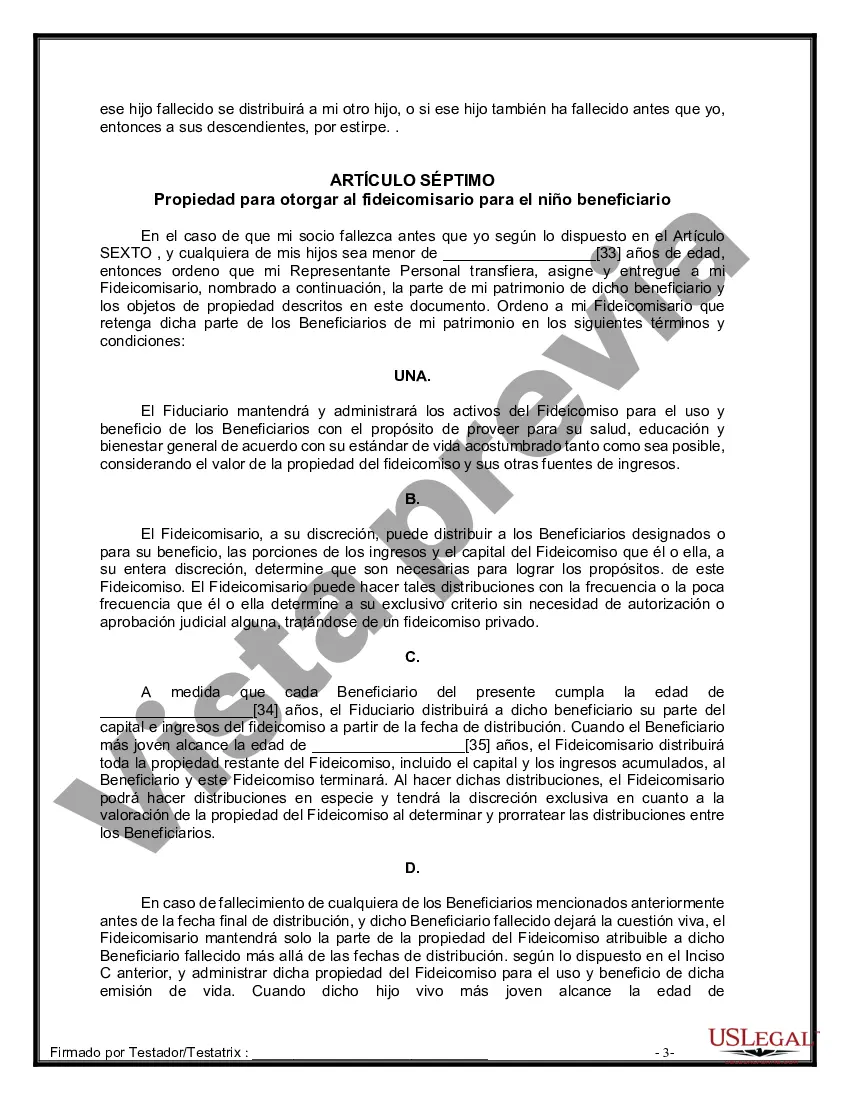 Preview Formulario de última voluntad y testamento legal para pareja de hecho con hijos menores