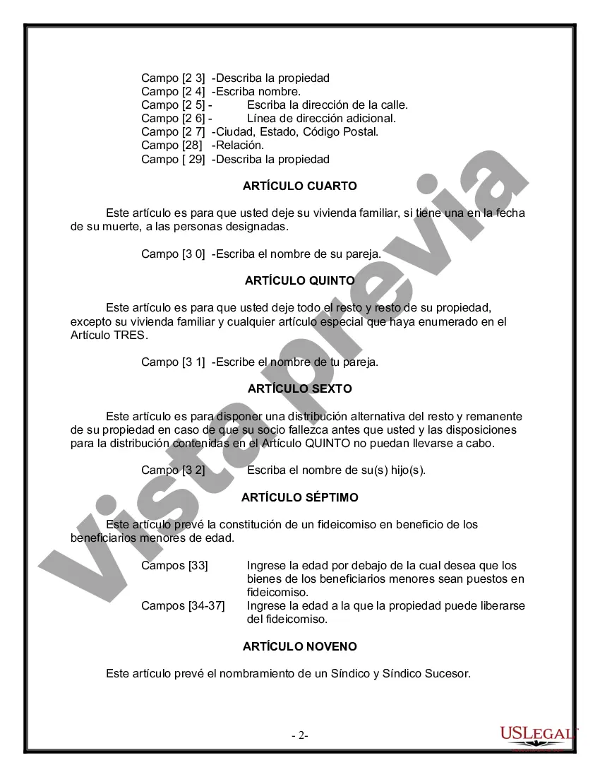 Preview Formulario de última voluntad y testamento legal para pareja de hecho con hijos menores