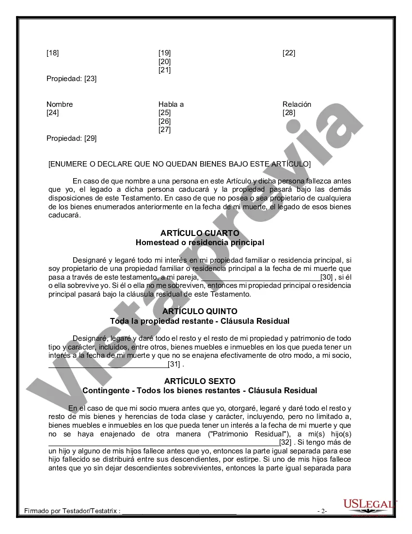 Preview Formulario de última voluntad y testamento legal para pareja de hecho con hijos menores