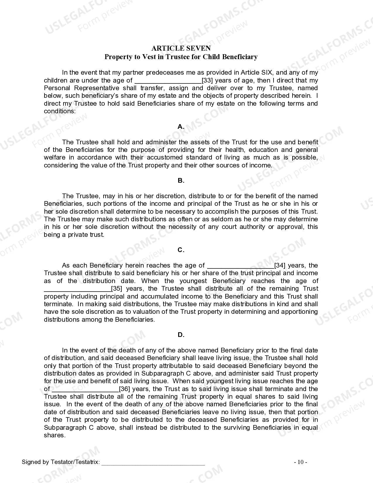 Preview Last Will and Testament for Domestic Partner with Minor Children