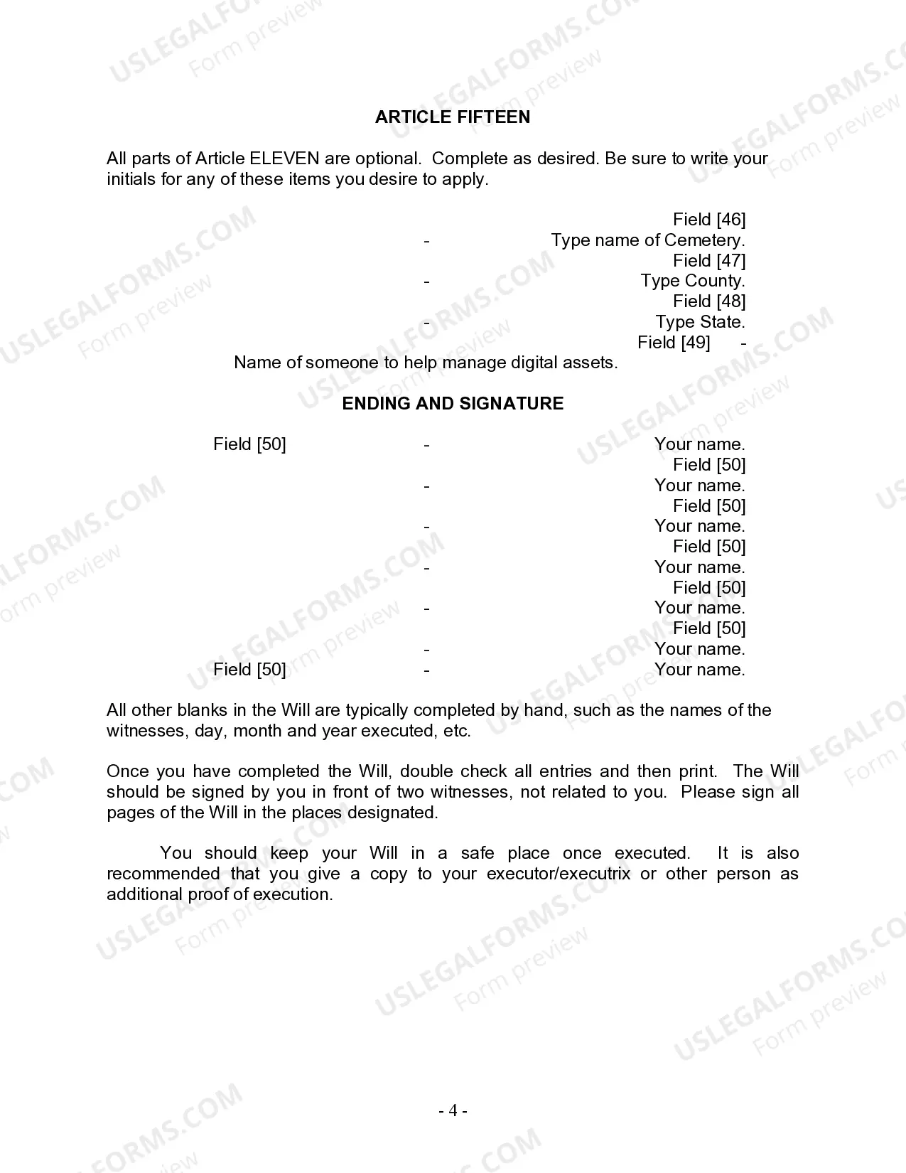 Preview Last Will and Testament for Domestic Partner with Minor Children
