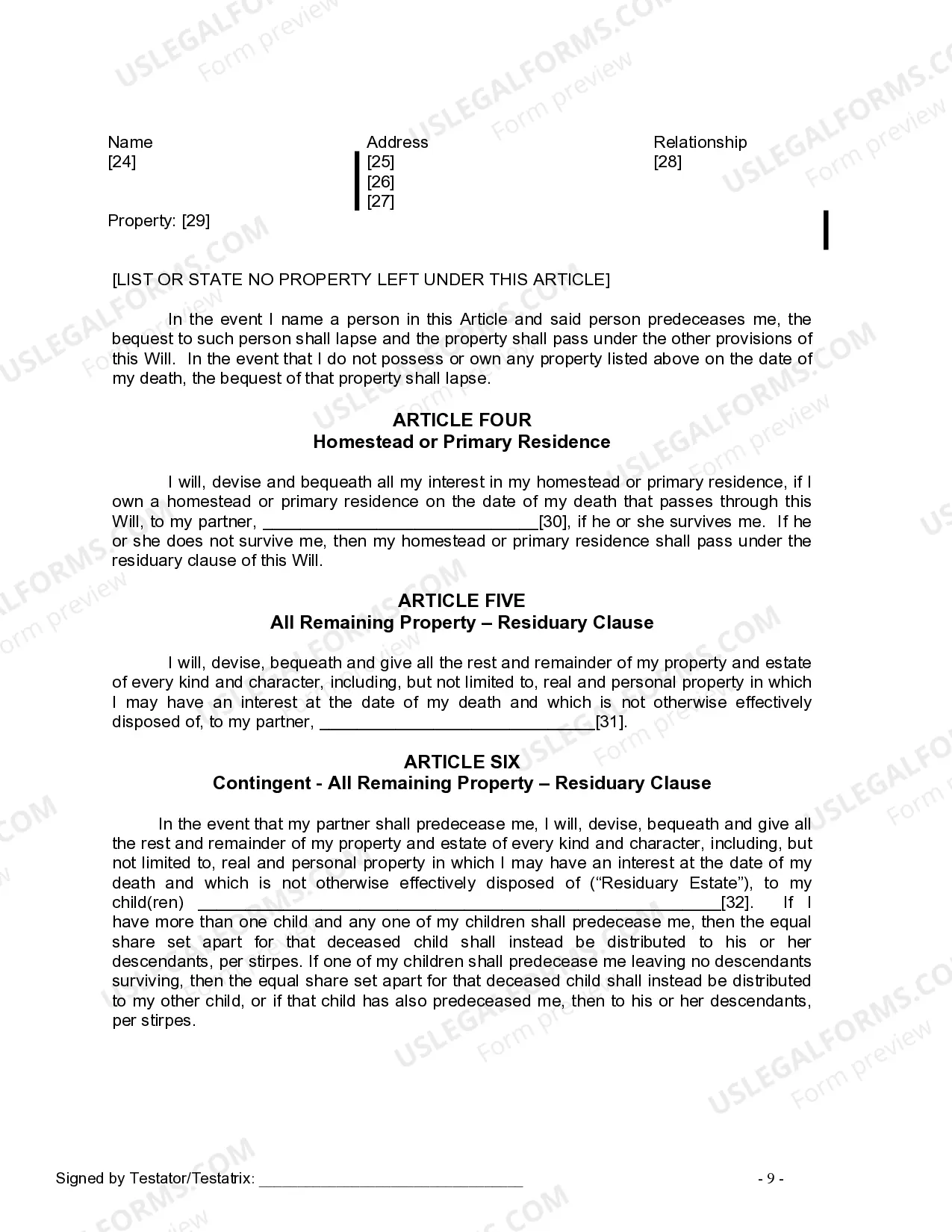 Preview Last Will and Testament for Domestic Partner with Minor Children