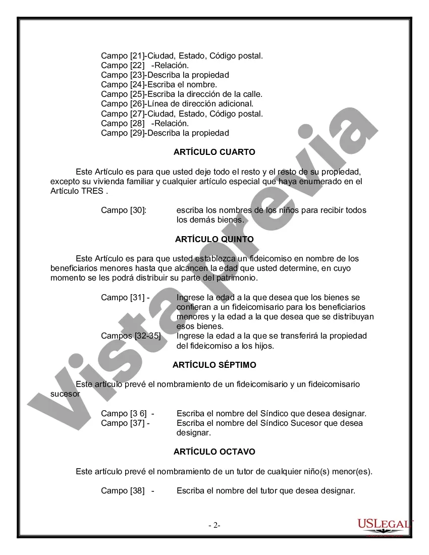 Preview Formulario de última voluntad y testamento legal para personas divorciadas que no se han vuelto a casar con hijos adultos y menores