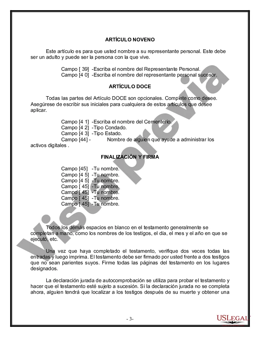 Preview Formulario de última voluntad y testamento legal para personas divorciadas que no se han vuelto a casar con hijos adultos y menores