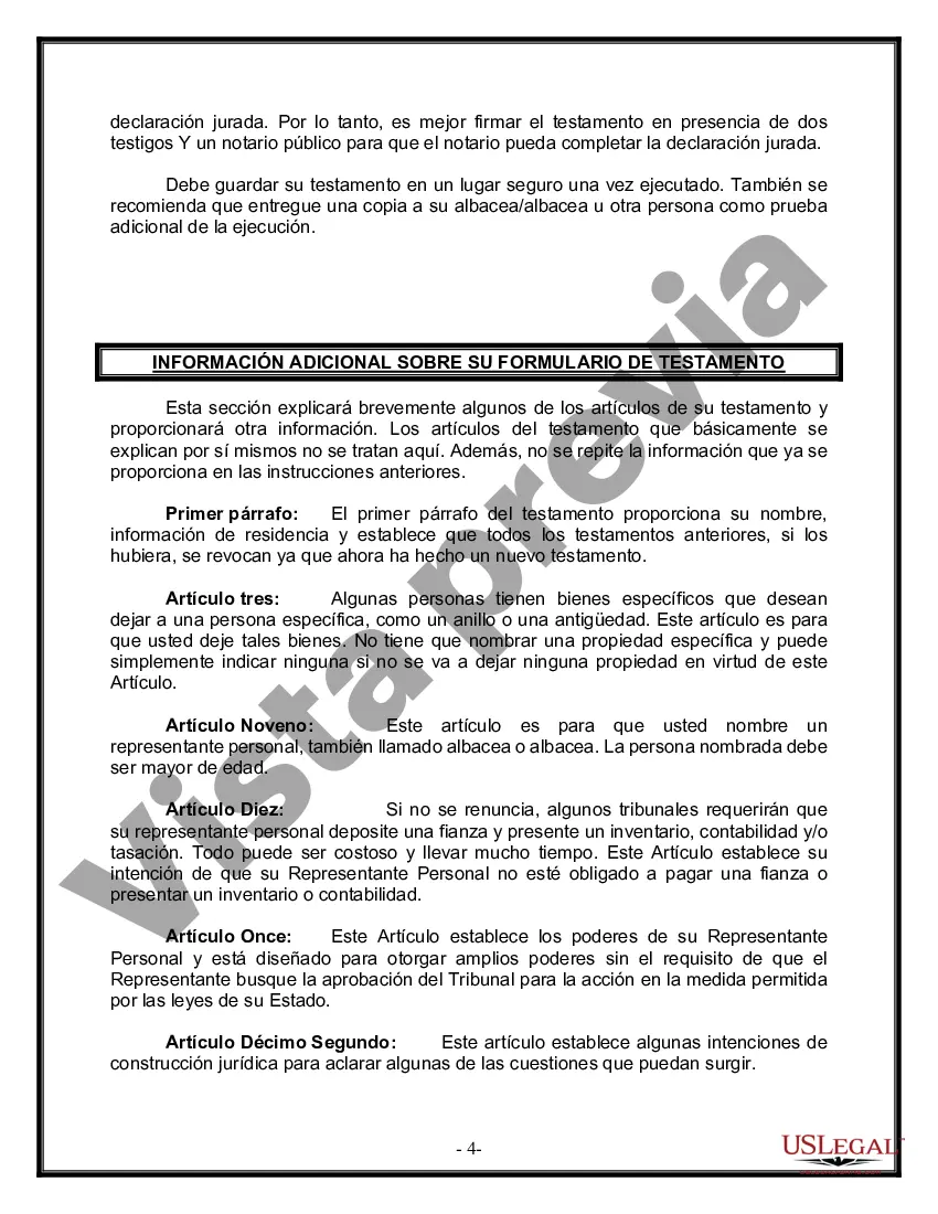 Preview Formulario de última voluntad y testamento legal para personas divorciadas que no se han vuelto a casar con hijos adultos y menores