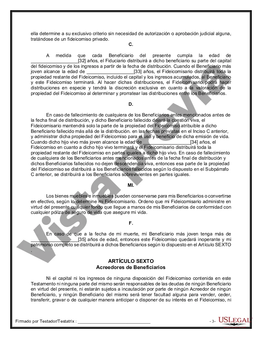 Preview Formulario de última voluntad y testamento legal para personas divorciadas que no se han vuelto a casar con hijos adultos y menores