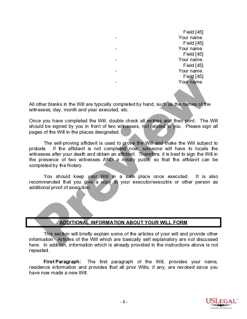 Preview Last Will and Testament for Divorced Person Not Remarried with Adult and Minor Children