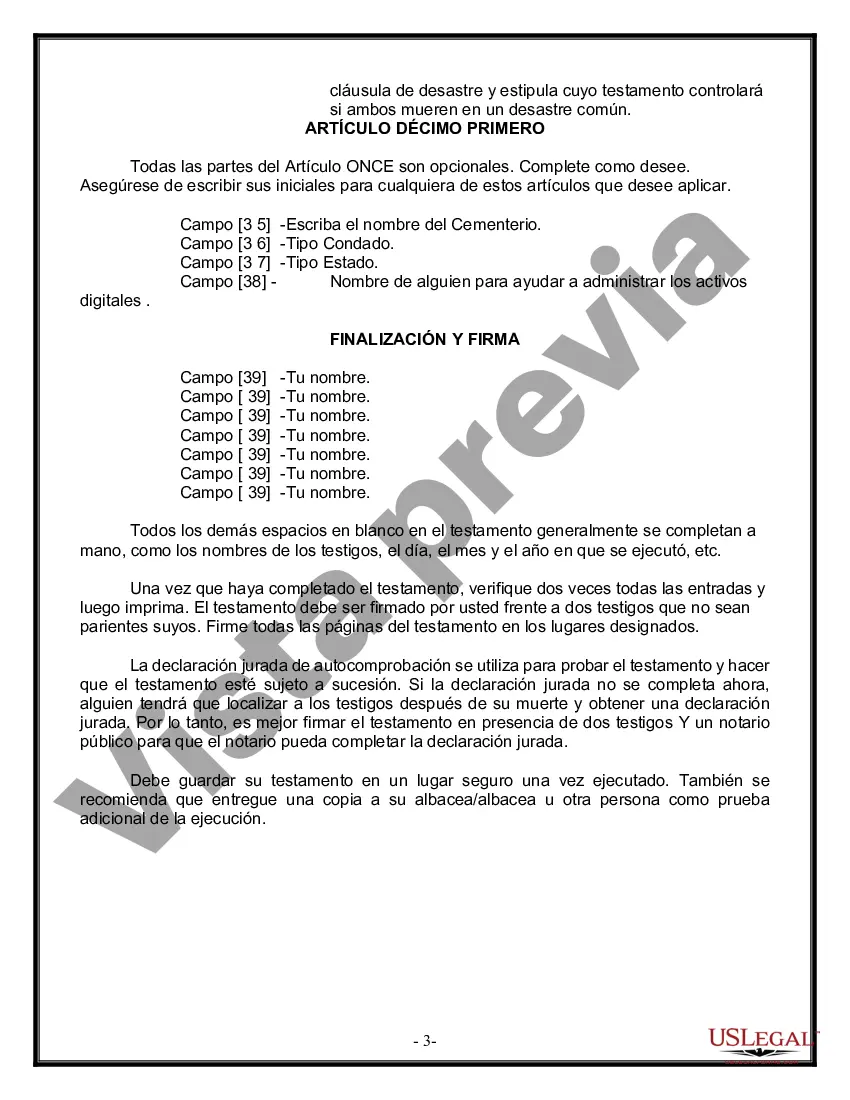 Preview Formulario de última voluntad y testamento legal para persona casada con hijos adultos