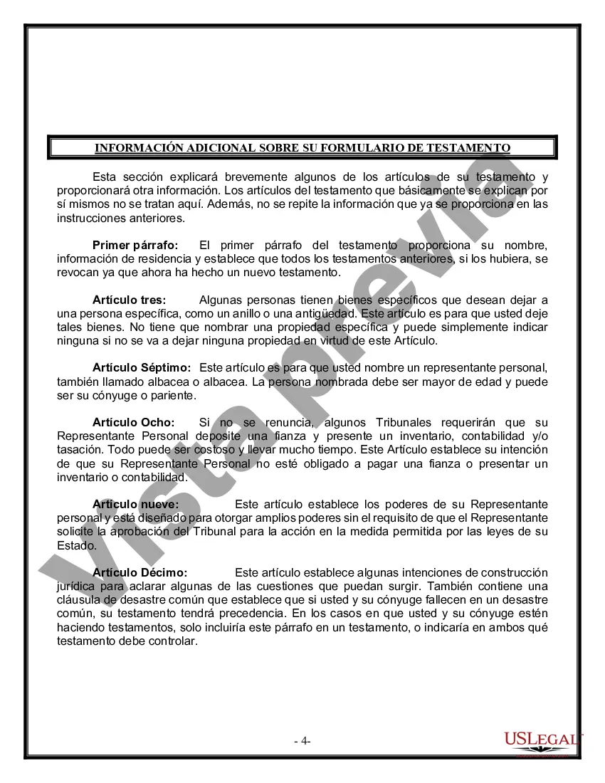 Preview Formulario de última voluntad y testamento legal para persona casada con hijos adultos